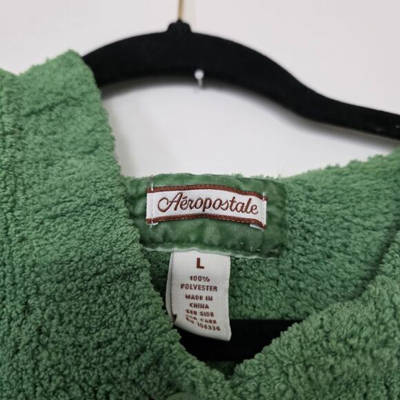 Vintage Aeropostale Fuzzy Sweater Junior L Y2K Babydoll Henley Green Fairy Hood - Picture 6 of 8